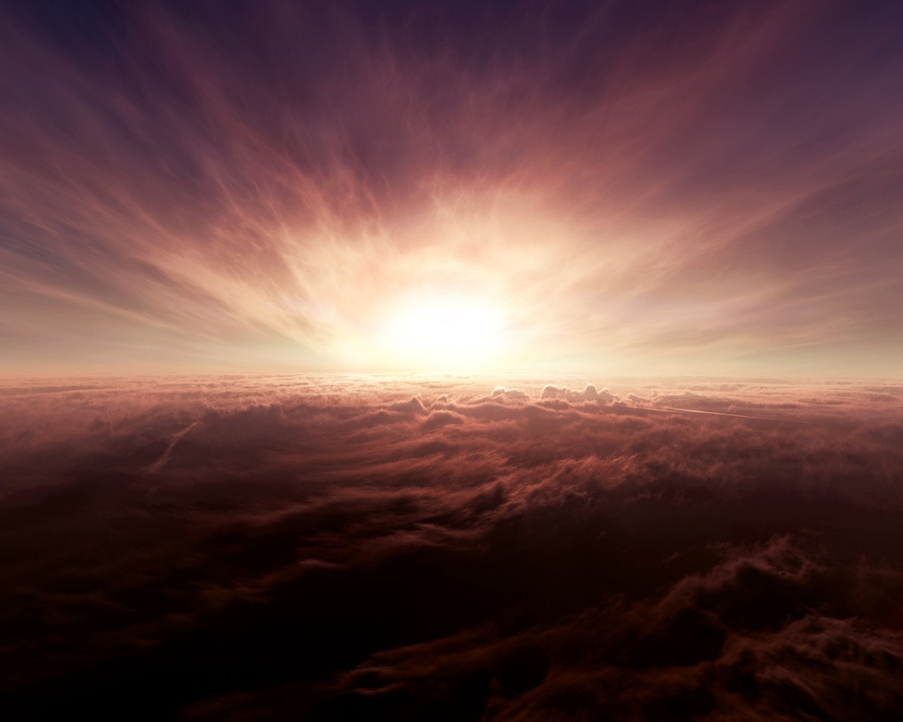 Закат над облаками обои