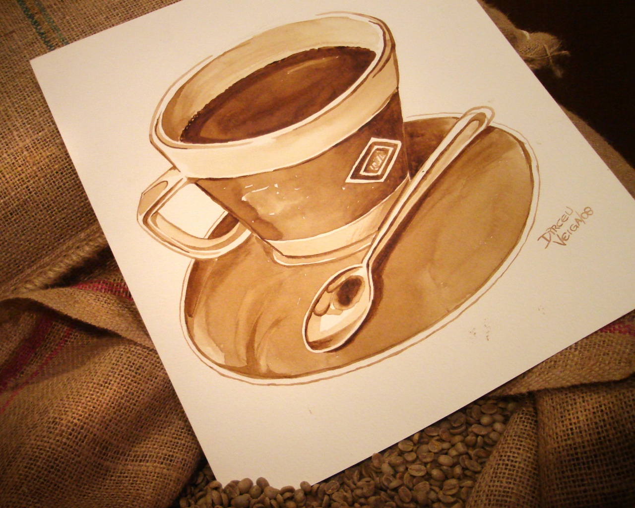 Нарисованная чашка кофе обои