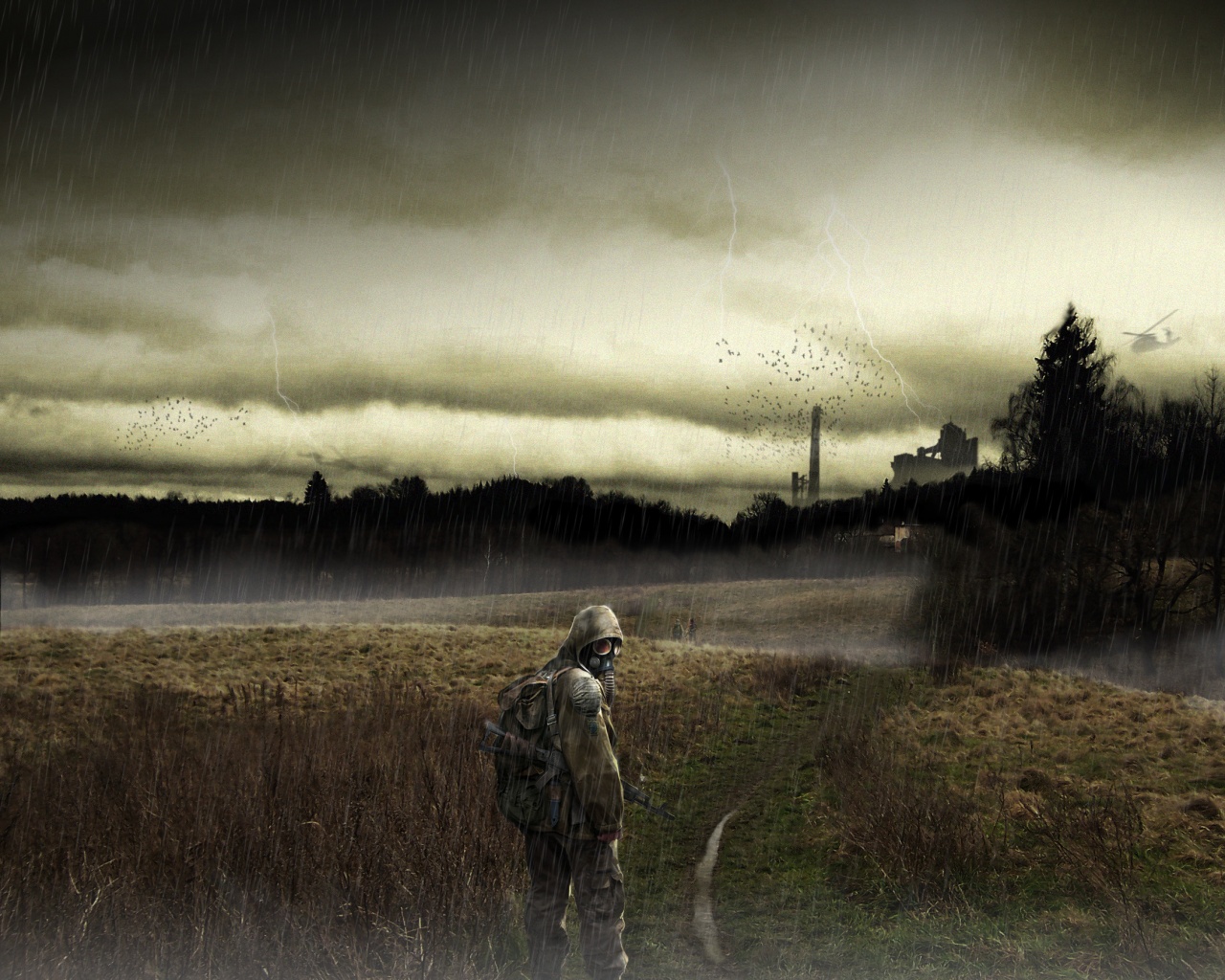 Сталкер под дождем обои