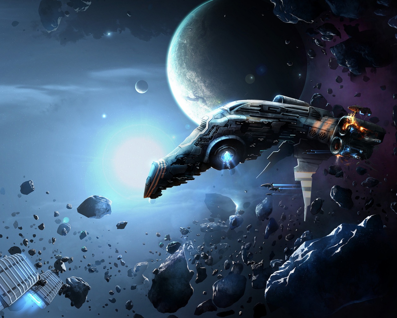 Полет в астероидах обои