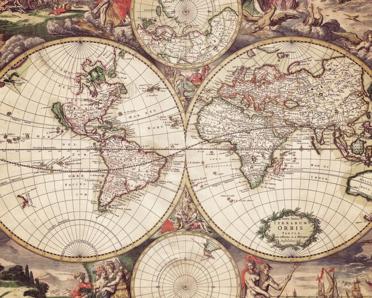 Старинная карта мира обои