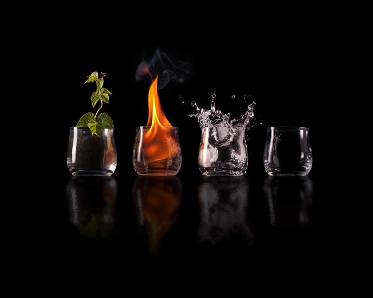 Четыре стихии: земля, огонь, вода, воздух. обои