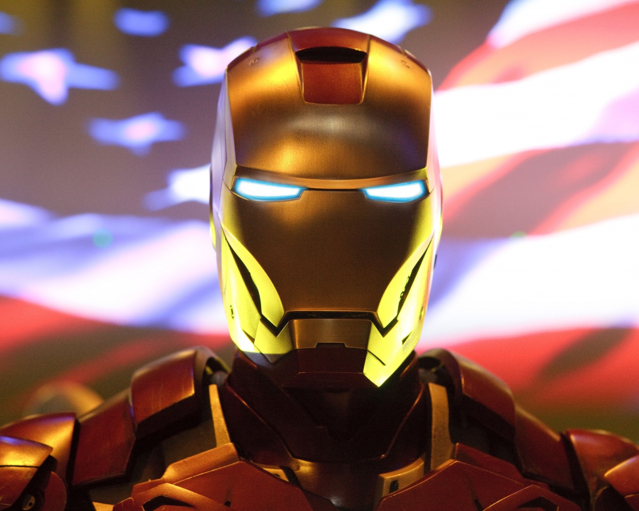 Железный человек на фоне американского флага обои