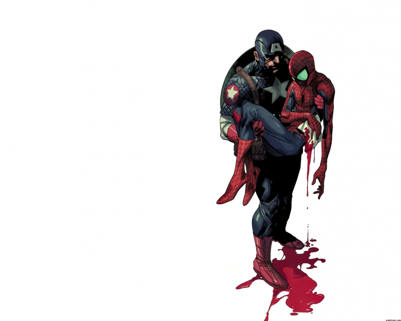 Капитан Америка и раненный Человек-паук обои
