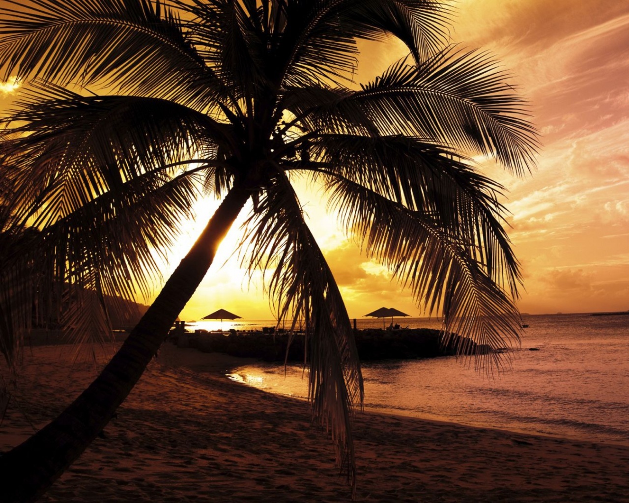 Пляж на закате обои