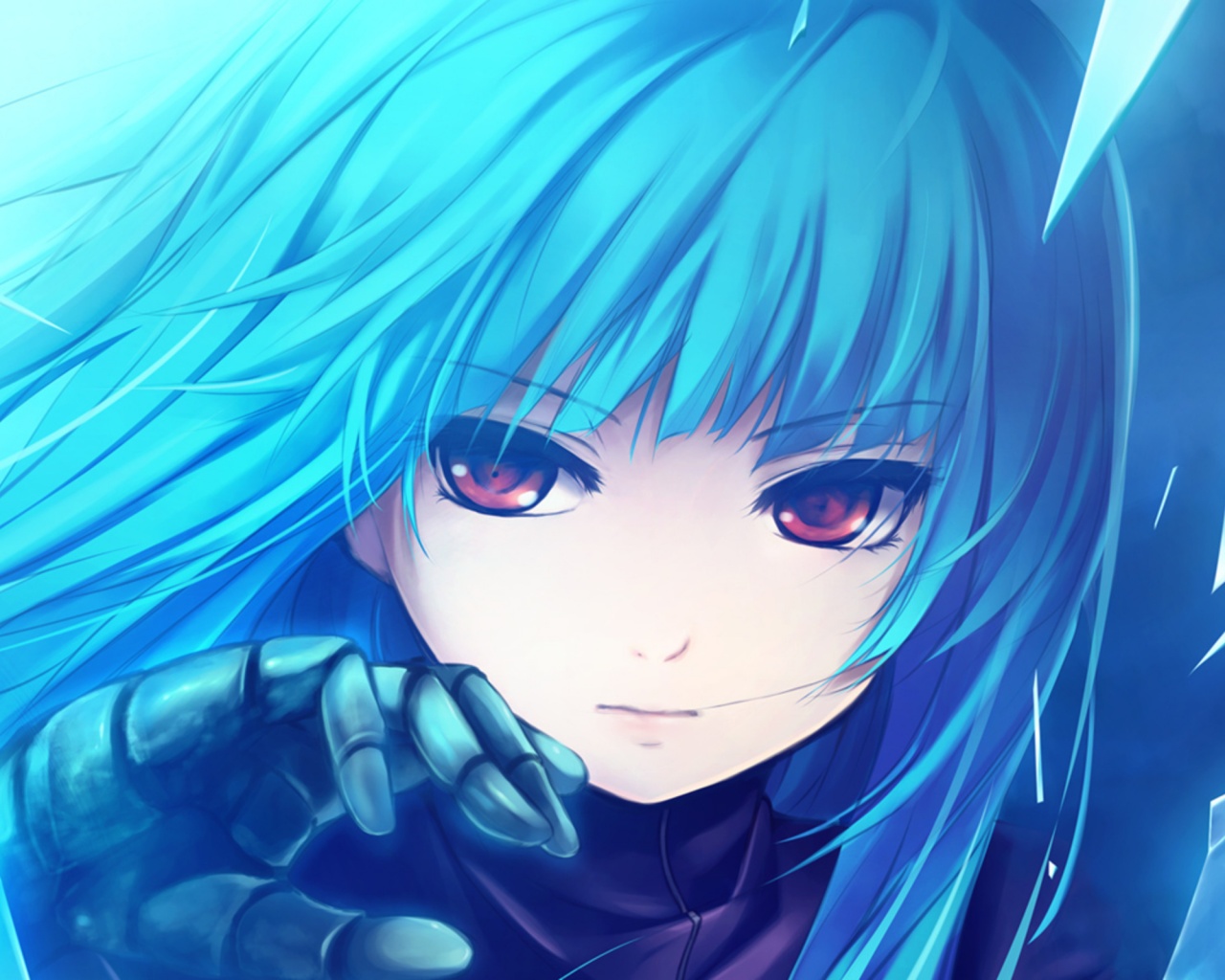 Аниме девушка с голубыми волосами обои