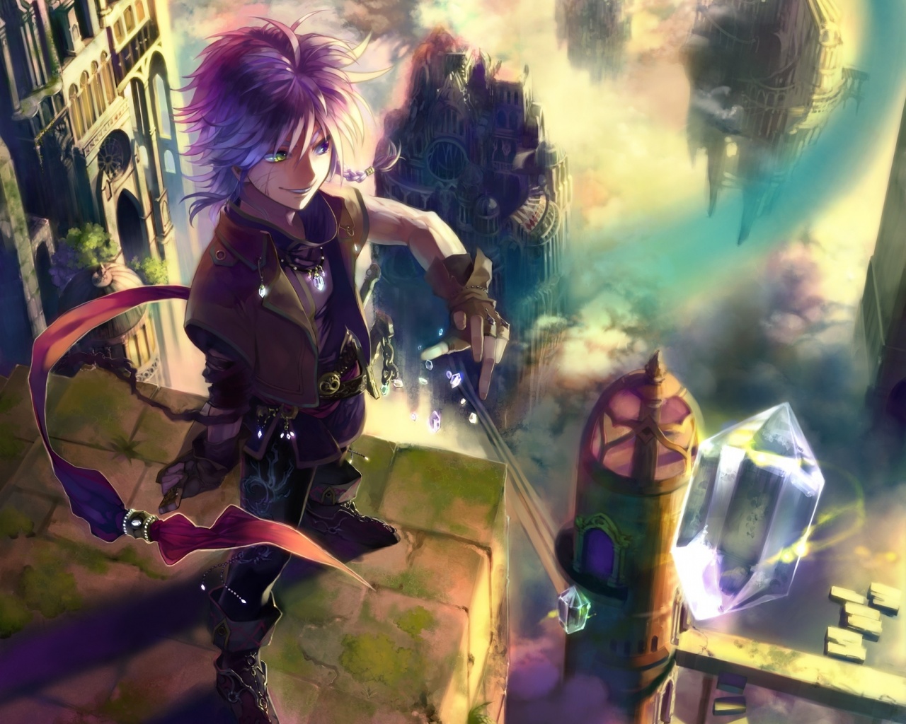 Анимешный парень с горстью кристаллов обои