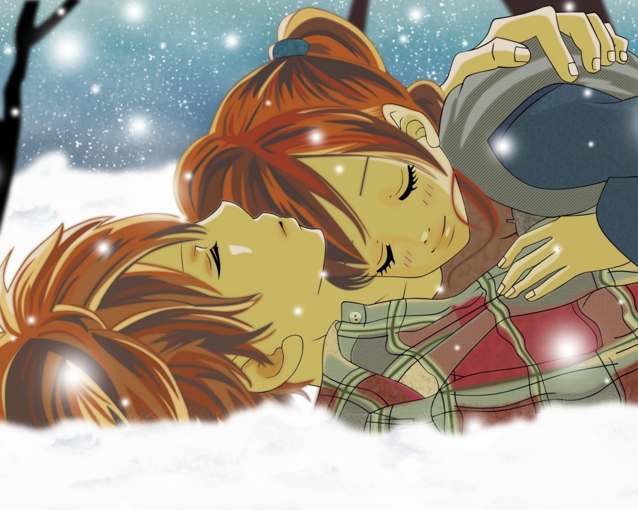 Двое на снегу из Bokura Ga Ita обои