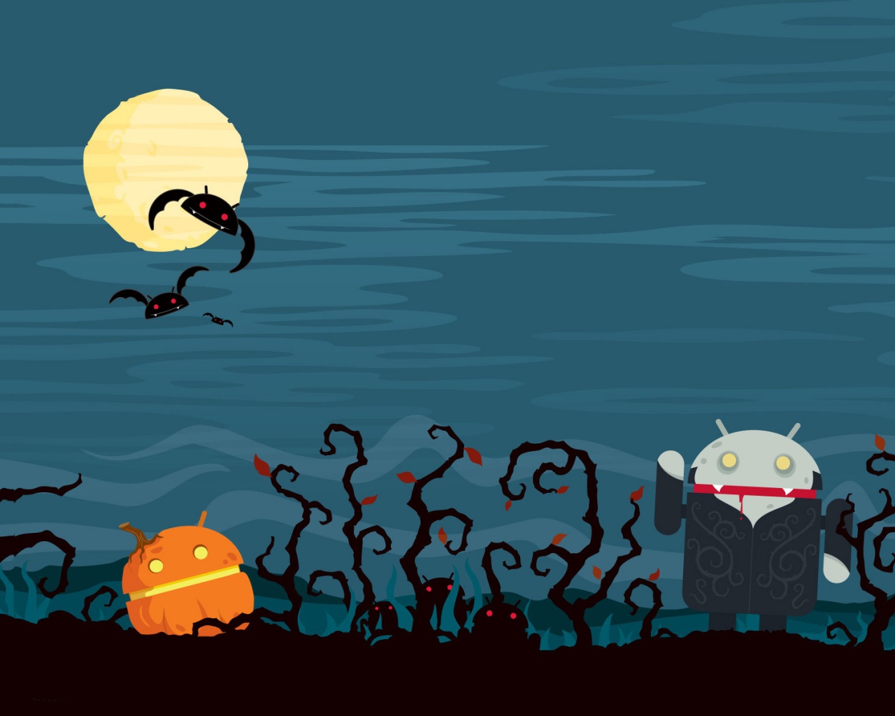 Хэллоуин в стиле Google Android обои