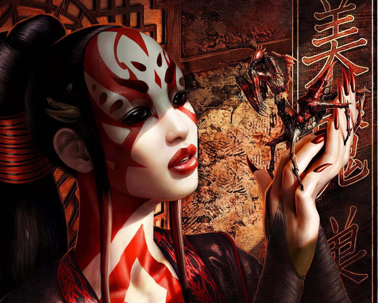 Девушка и богомол обои