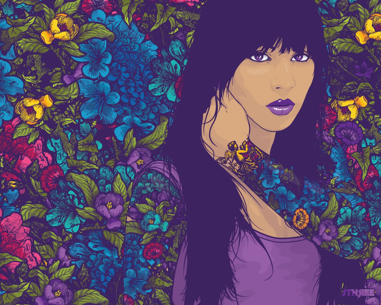 Девушка с цветочной тату обои