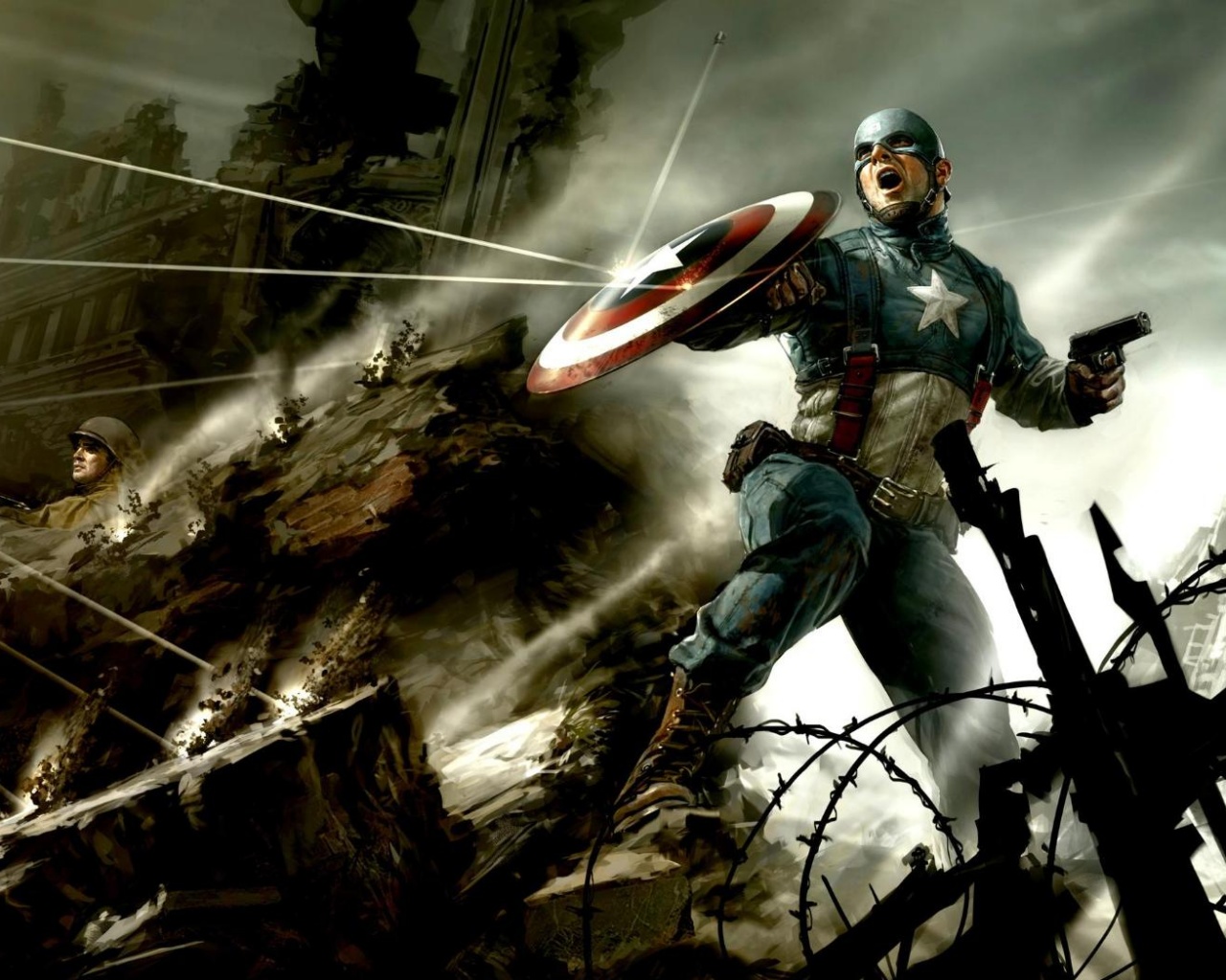 Капитан Америка на баррикадах обои