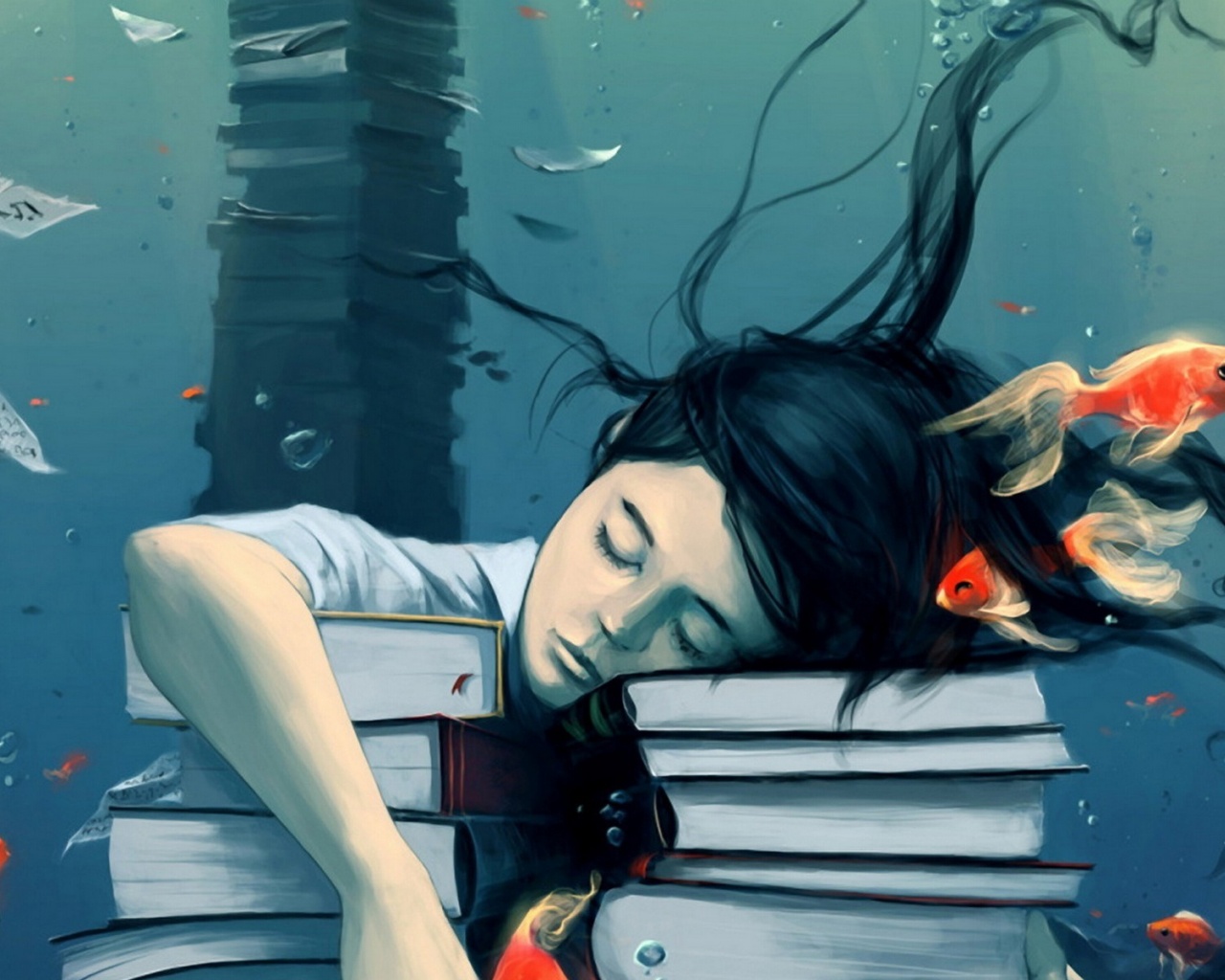 Девочка тонет в знаниях обои