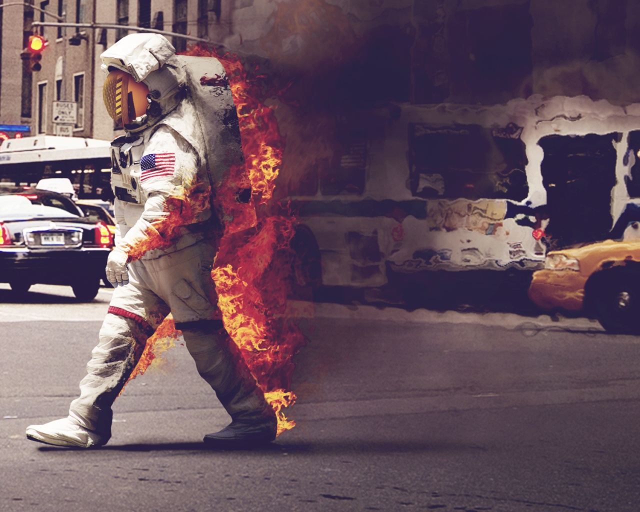 Астронавт в огне обои