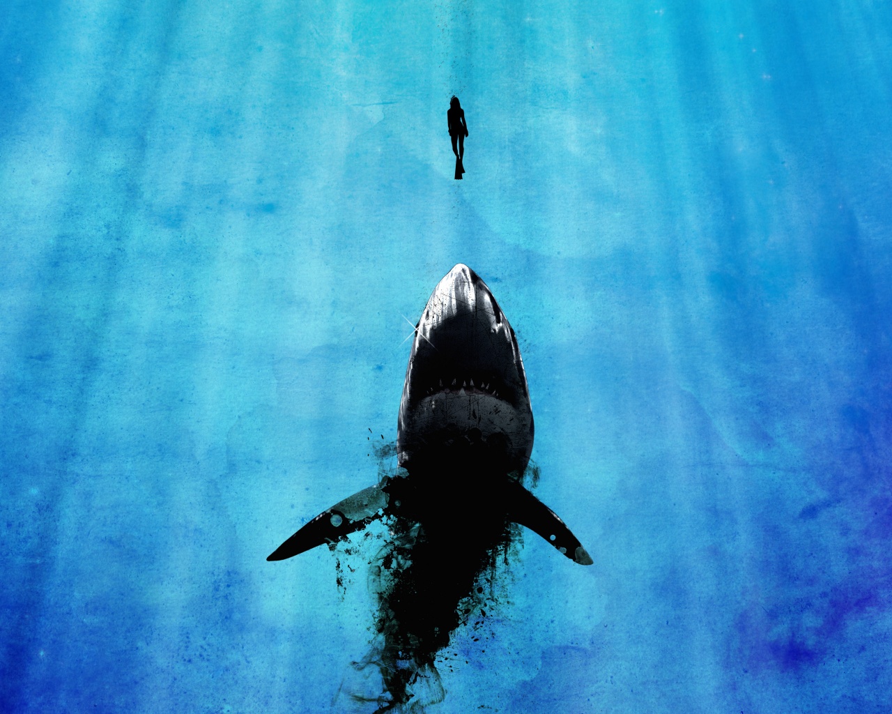 Акула гонится за человеком обои