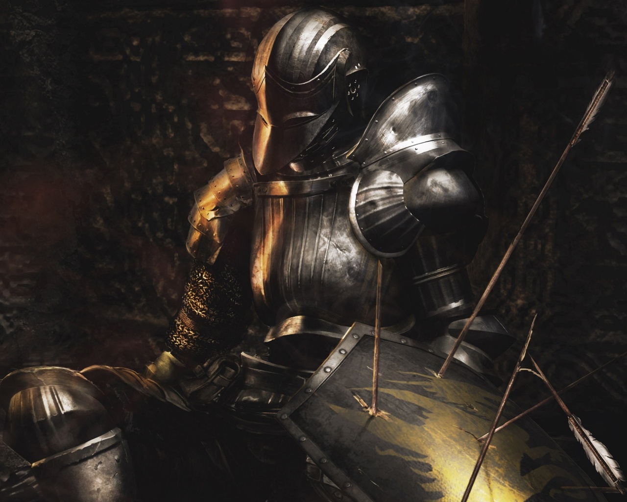 Поверженный рыцарь в доспехах обои