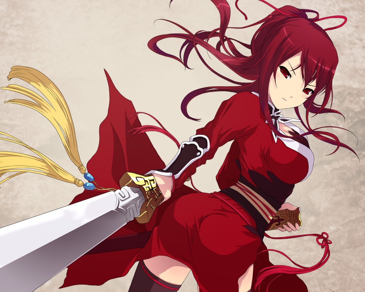 Рыжая девочка с мечем обои