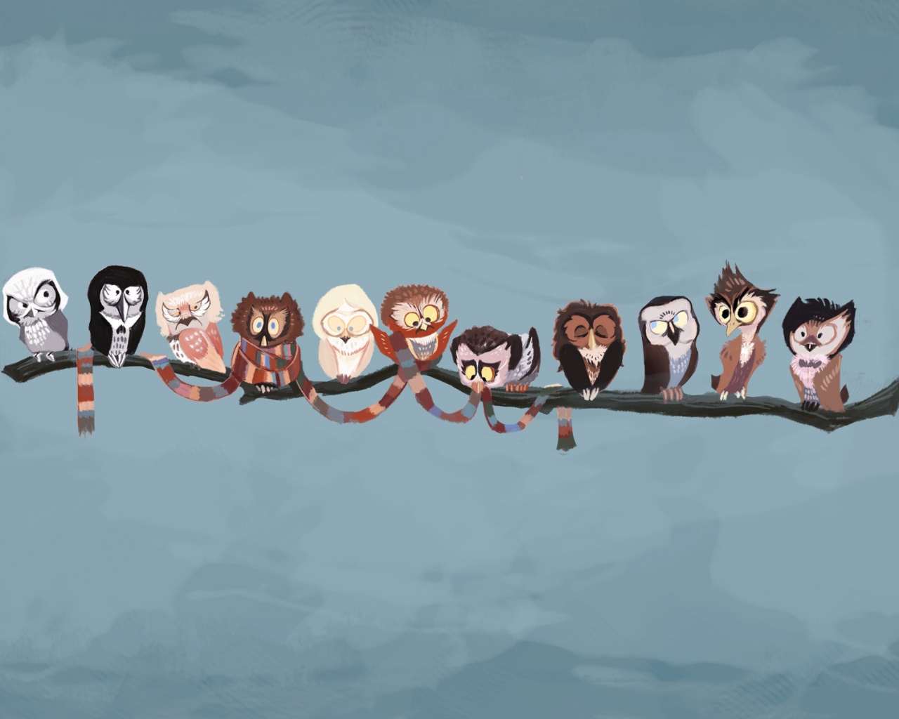 Совы на ветке обои