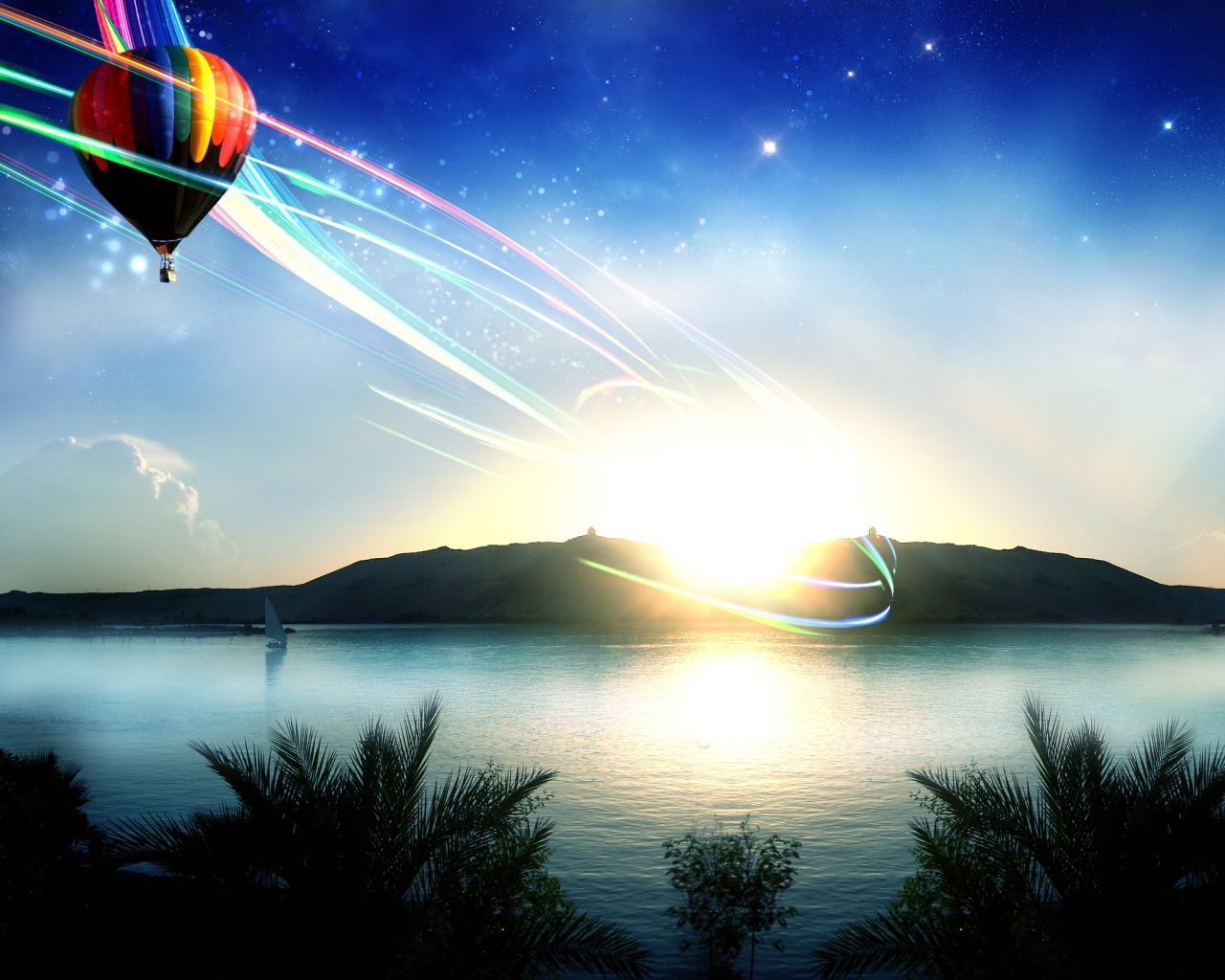 Радужный воздушный шар обои