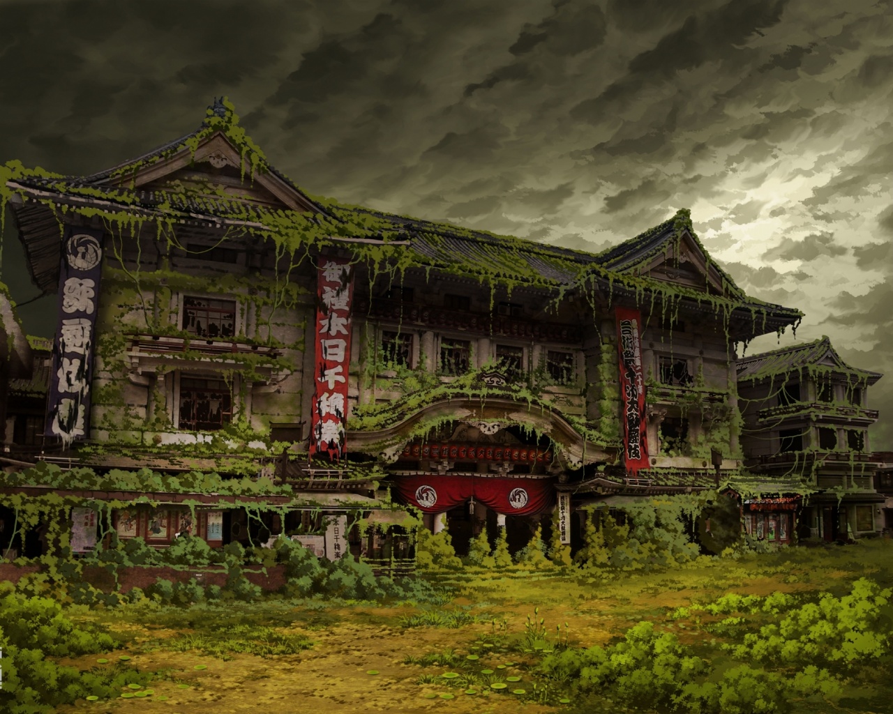 Заброшенное японское здание обои