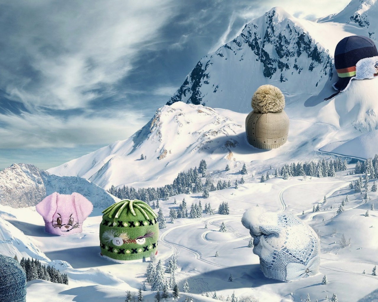 Прикольные шапки на горных вершинах обои