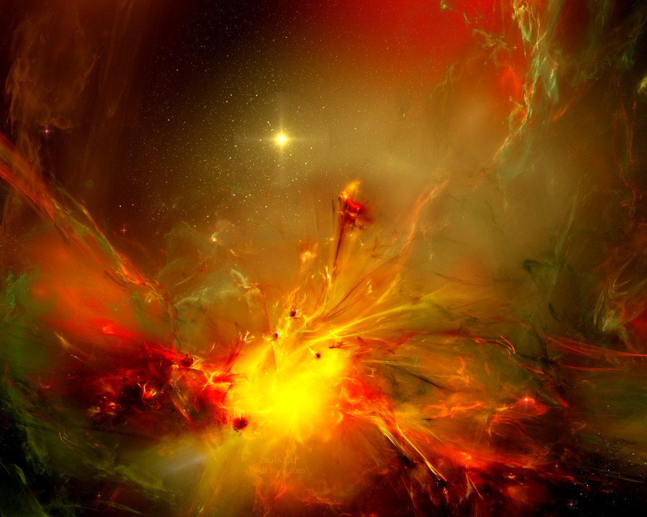 Туманность в красно-жёлтых тонах обои