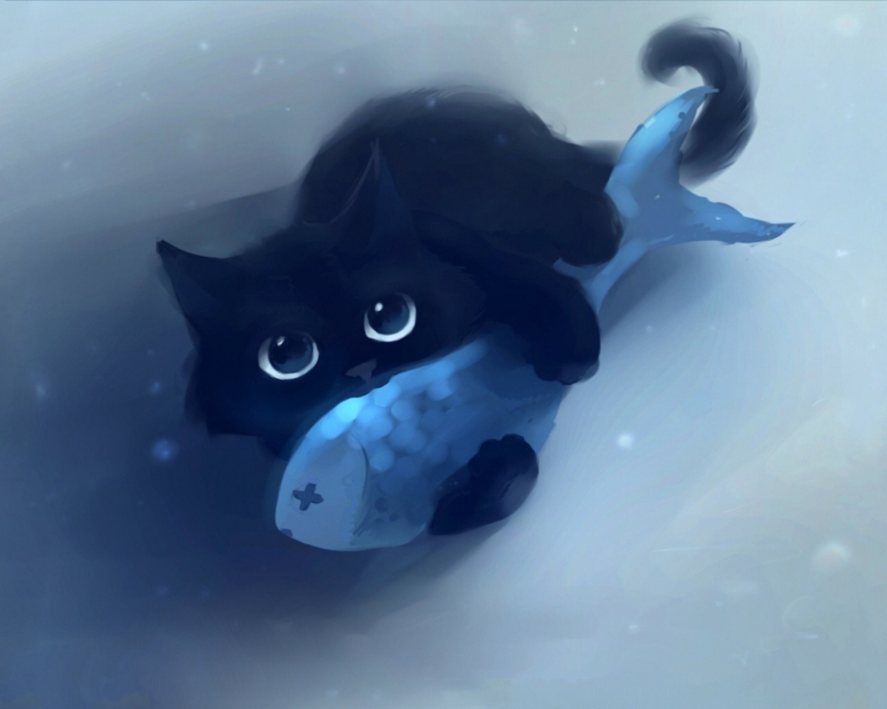 Кот с рыбкой обои