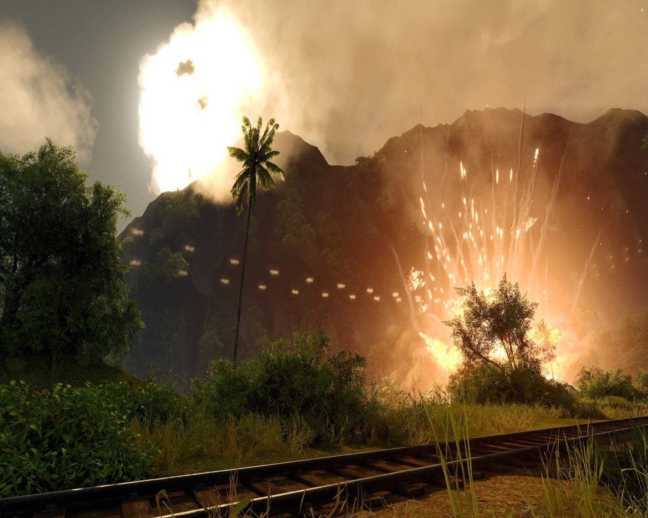 Взрыв в кустах обои