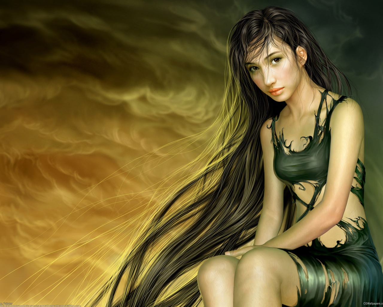 Девушка с длинными волосами обои