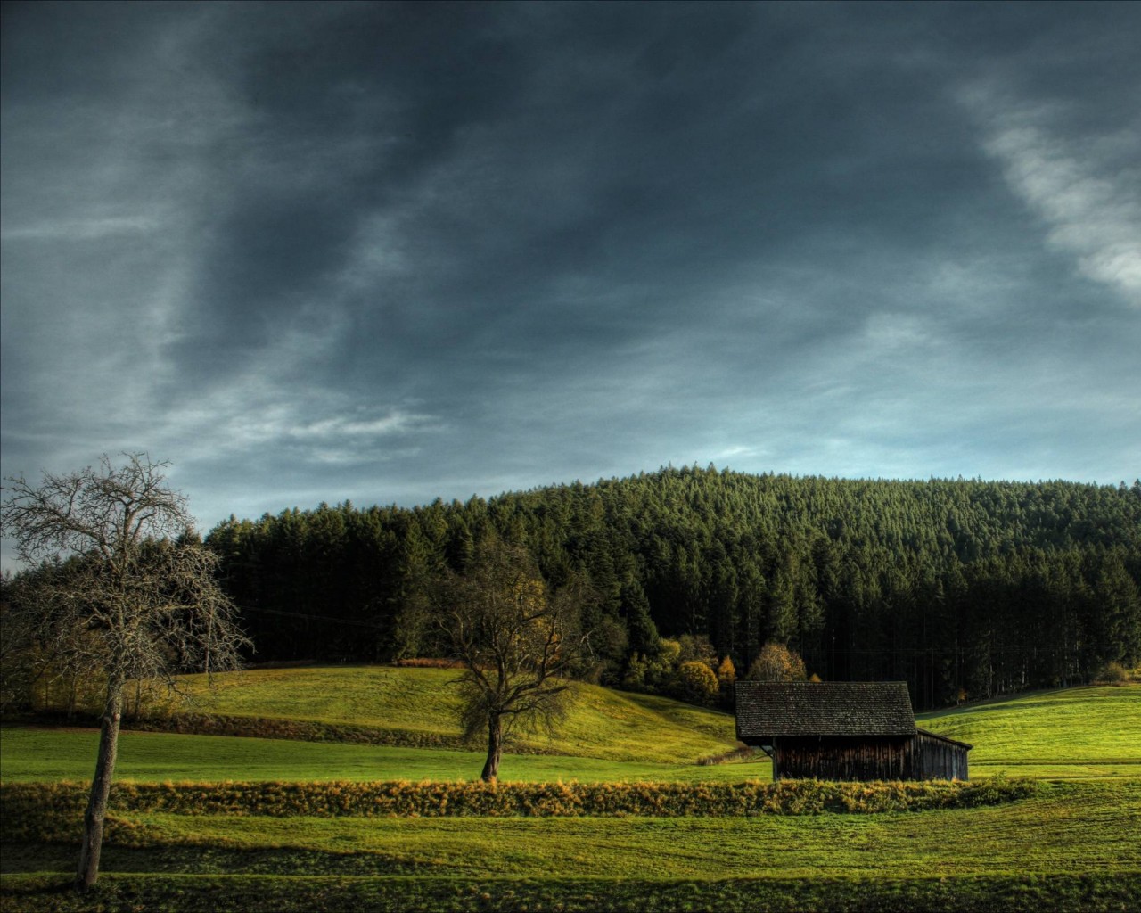 Домик в поле обои