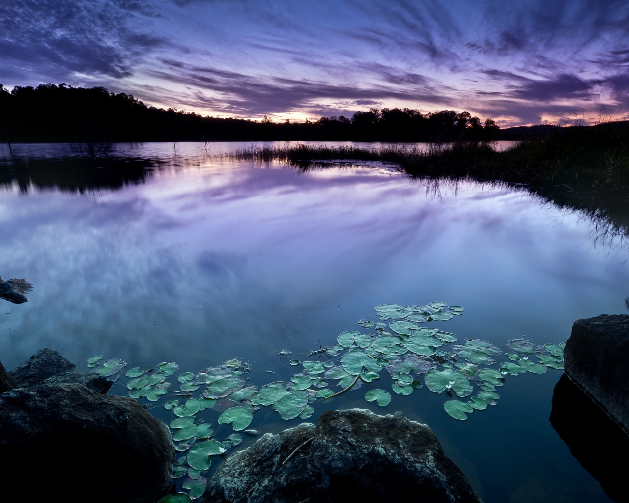 Озеро поздним вечером обои