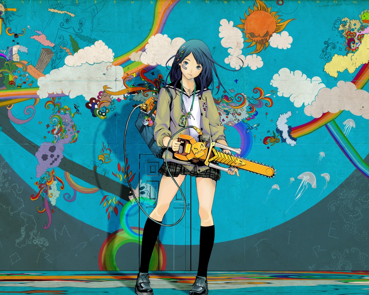 Девушка с бензопилой обои