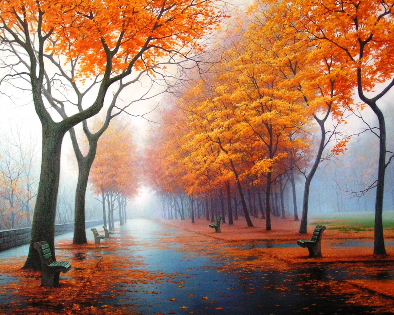 Дорога в осень обои