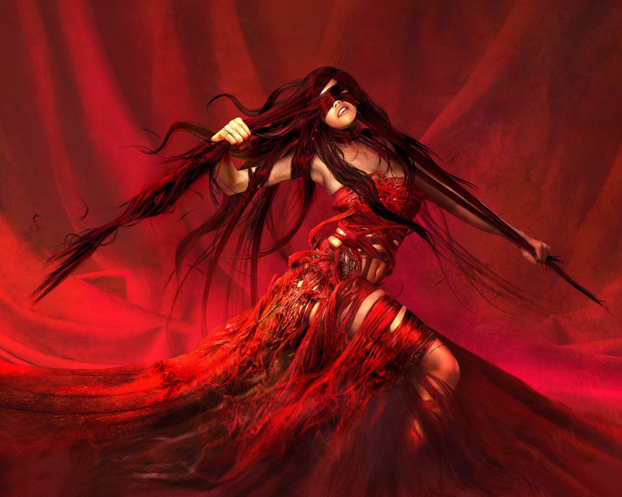 Девушка в красной мантии обои