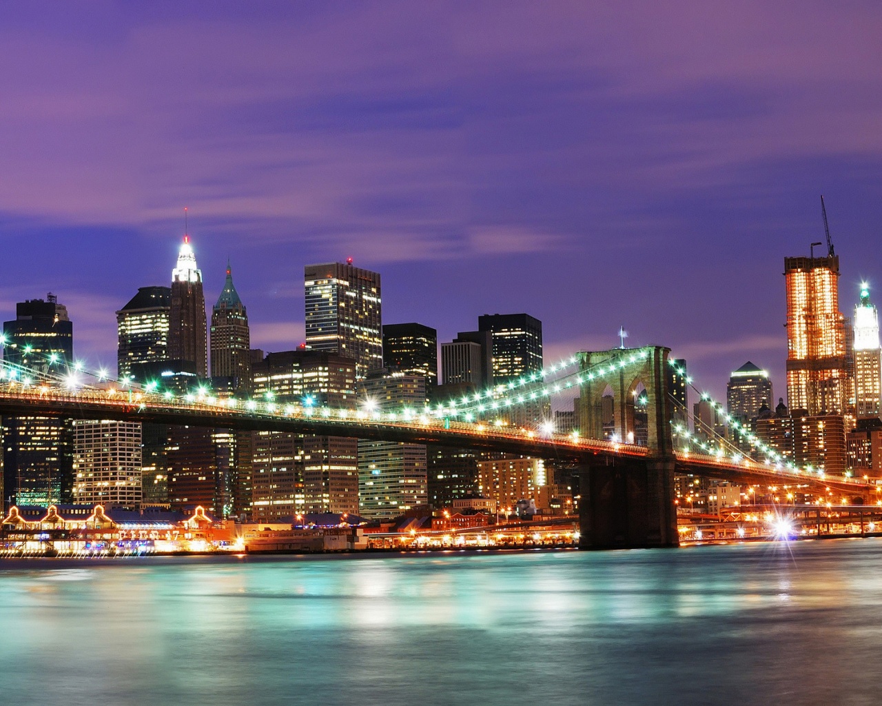 Бруклинский мост на фоне ночного Нью-Йорка обои