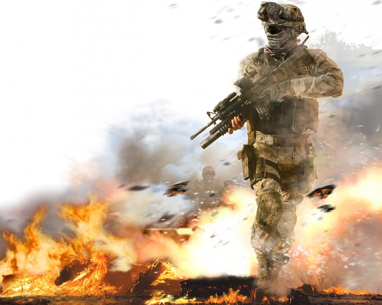 Солдат на фоне огня обои