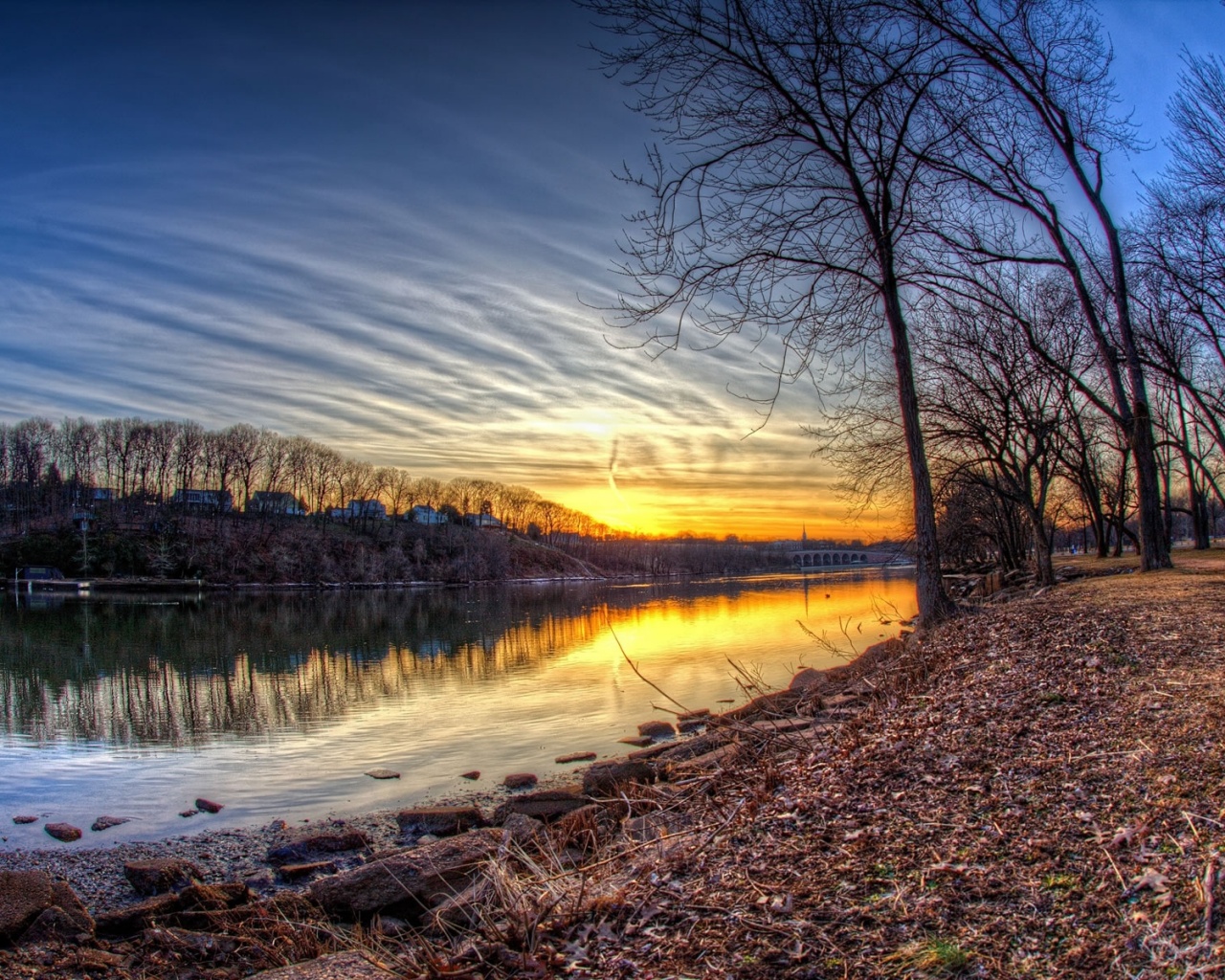 Осенний закат обои