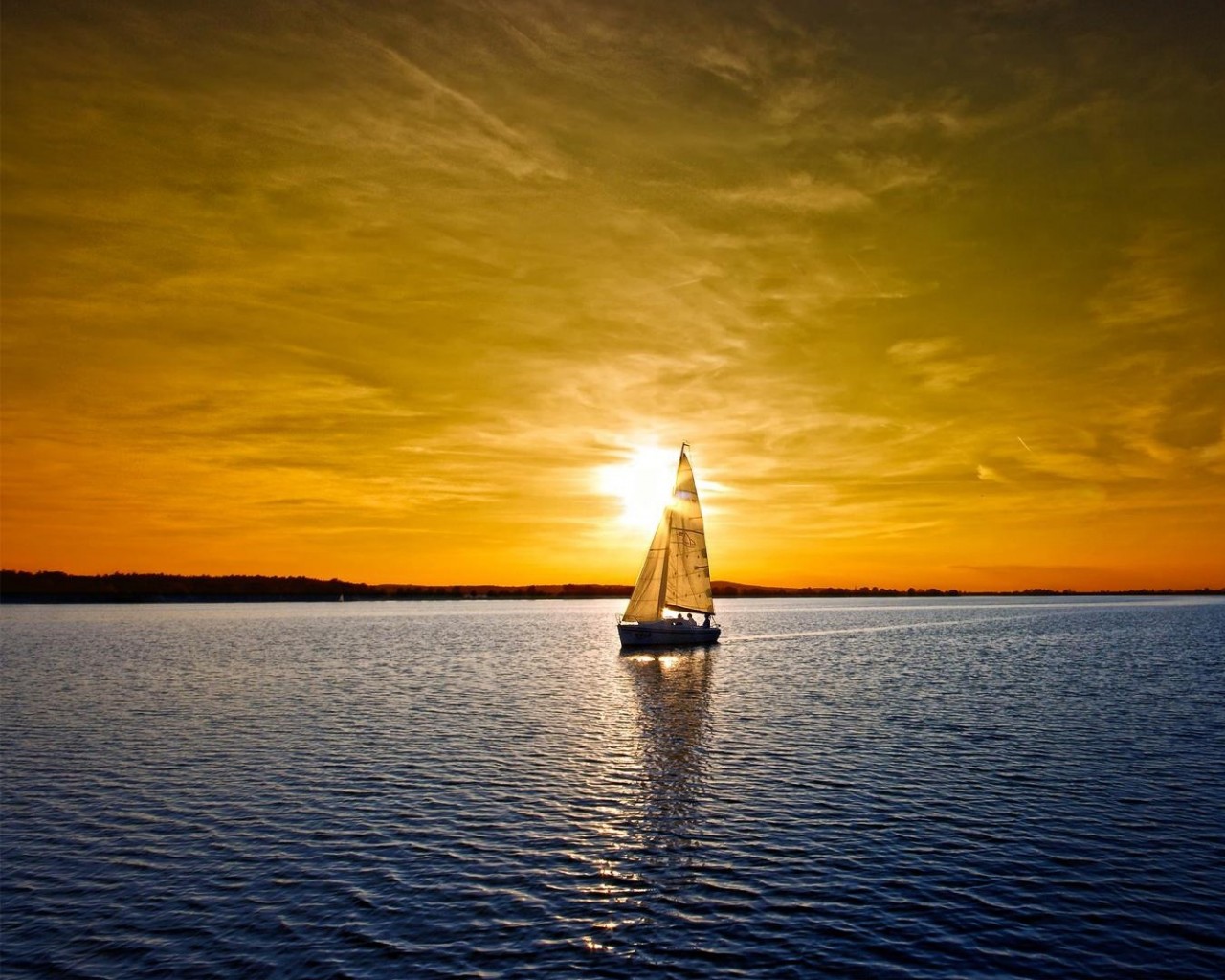 Яхта на закате обои