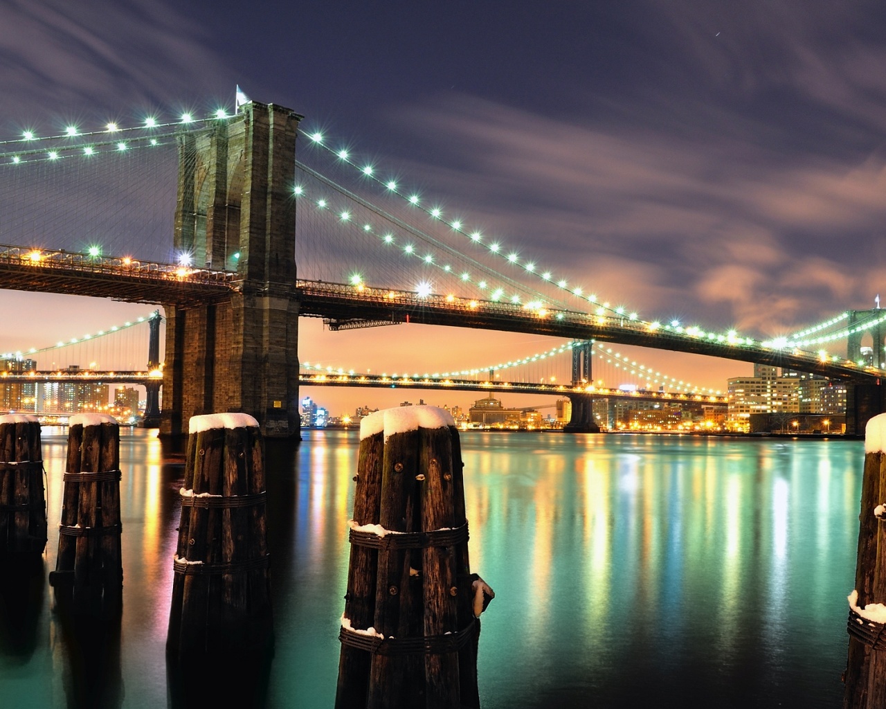 Бруклинский мост зимой HDR обои