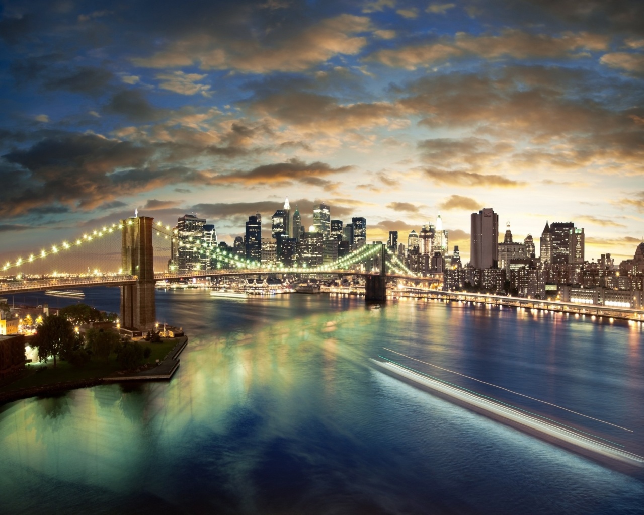 Мост в Нью-Йорке ночью обои