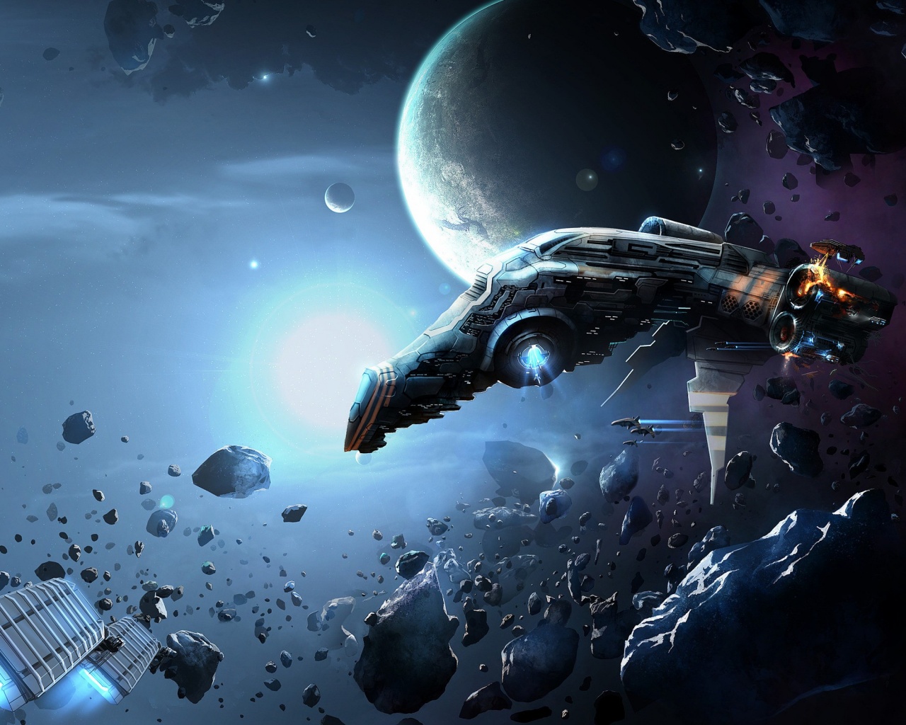 Космические корабли в поясе метеоритов обои