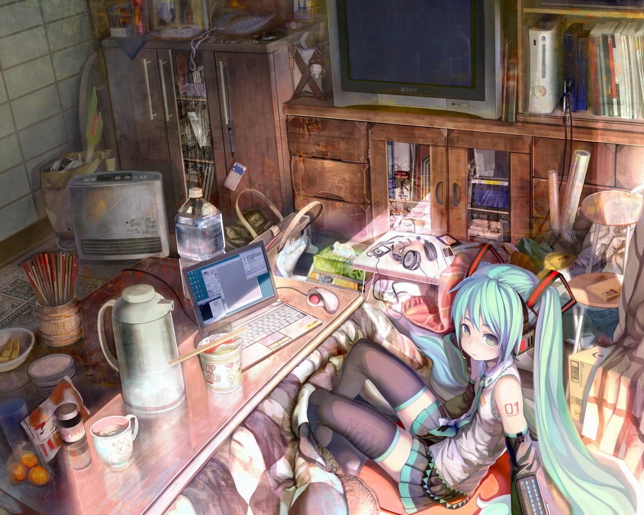 Хатсуне Мику в своей комнате обои