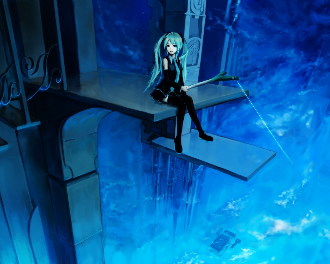 Хатсуне Мику с удочкой обои