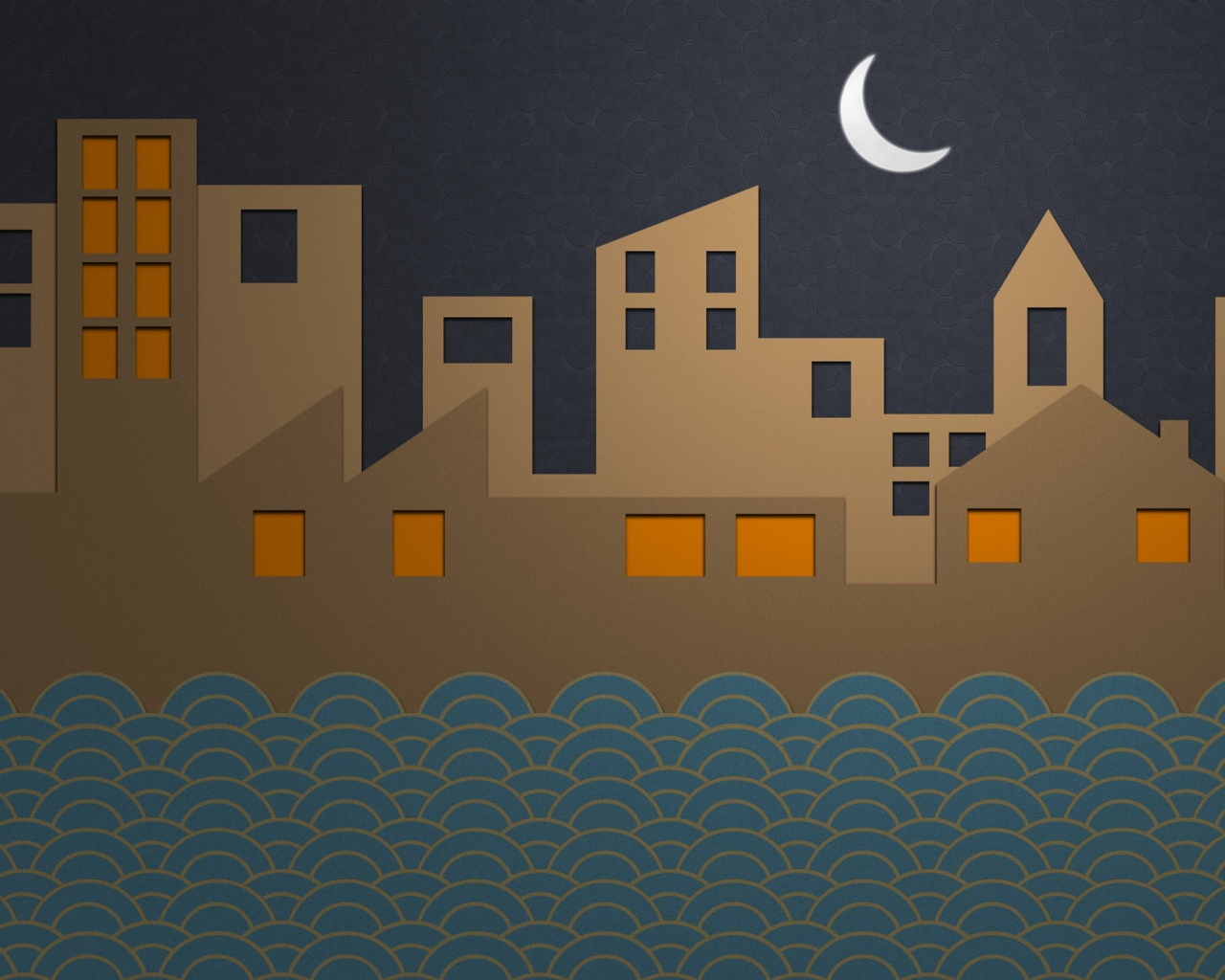 Ночной город на реке обои