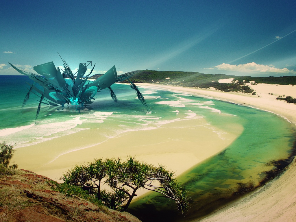 Робот на побережье обои