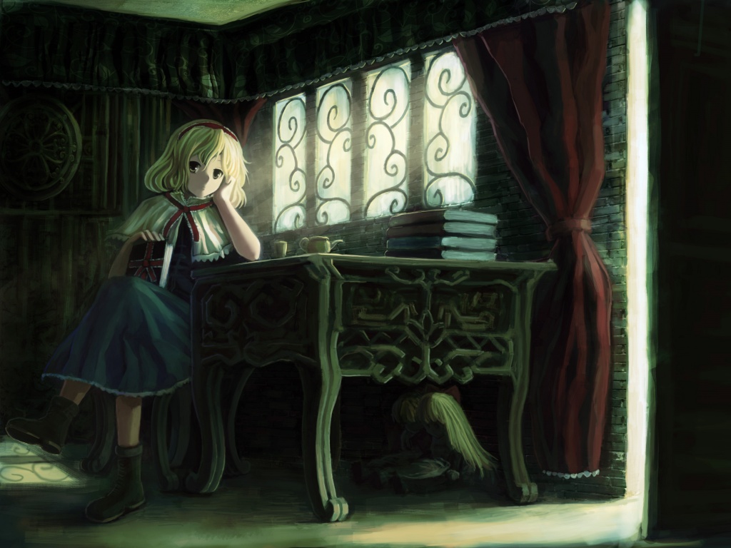 Девочка за столом с книгами обои