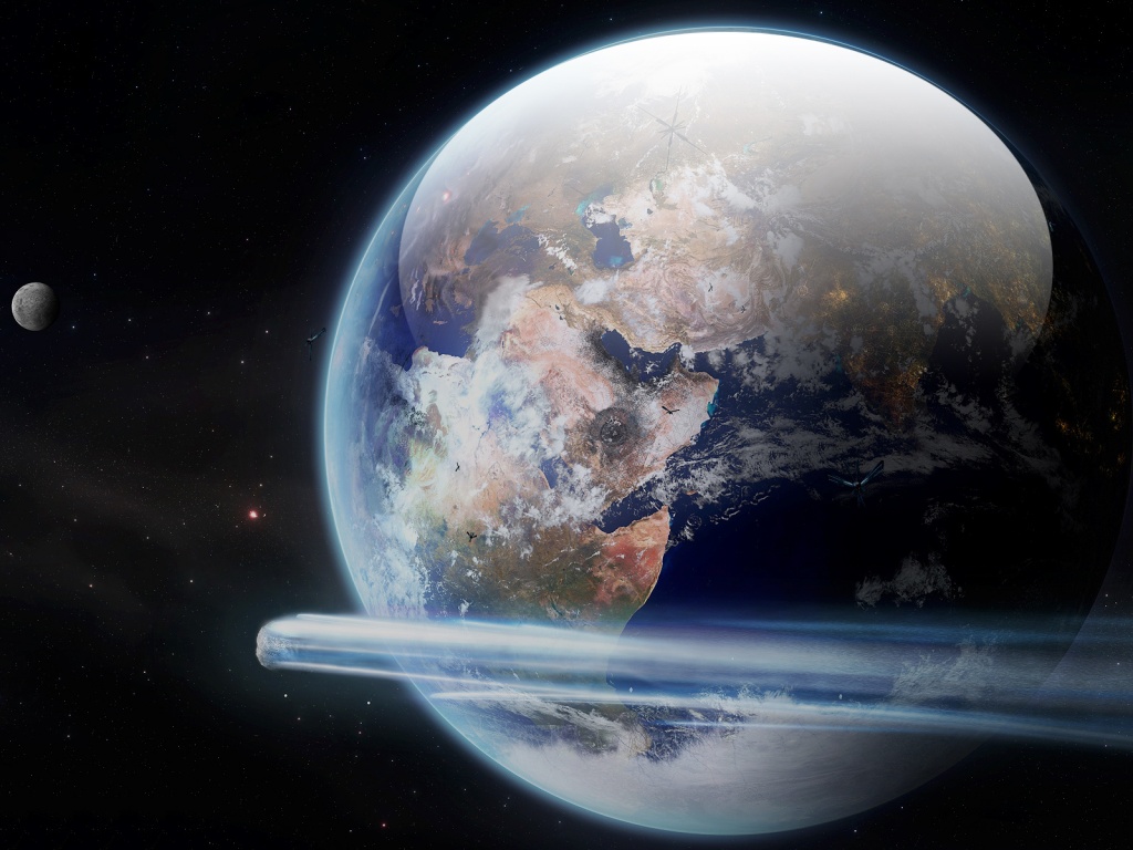 Метеорит пролетает мимо Земли обои