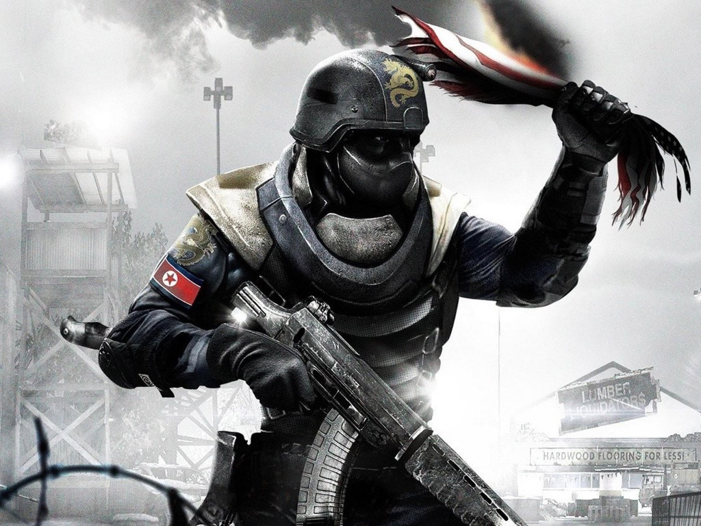 Китайский солдат жжет американский флаг обои