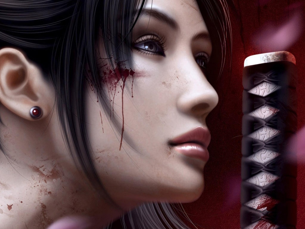 Японка с катаной обои