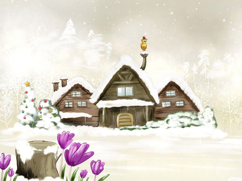 Деревня в новый год обои